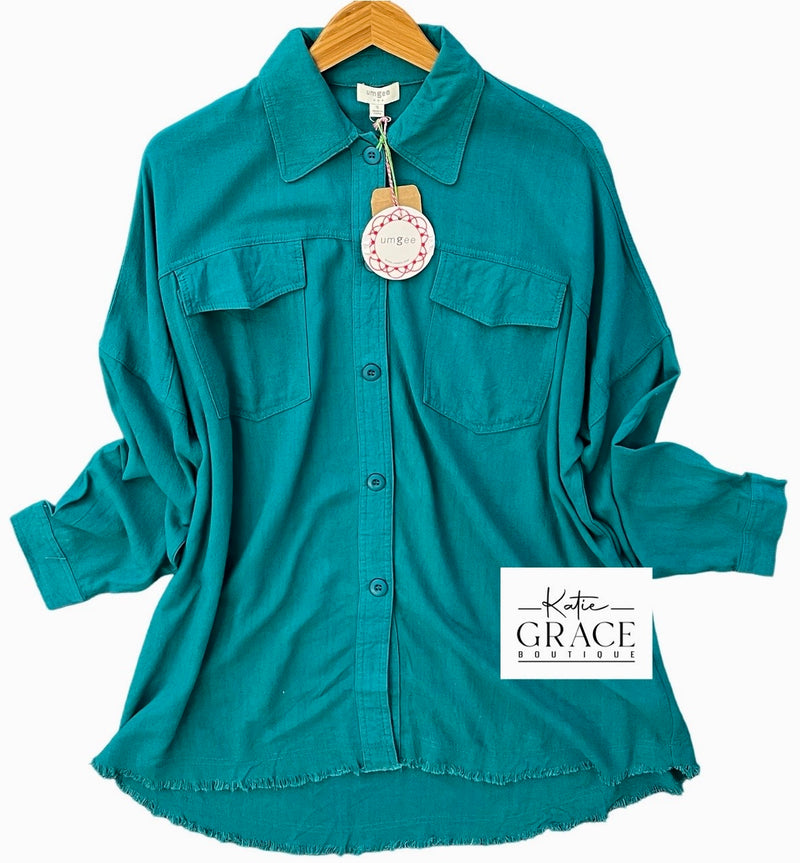 "Hallie" Linen Blend Button Down Blouse - The Katie Grace Boutique