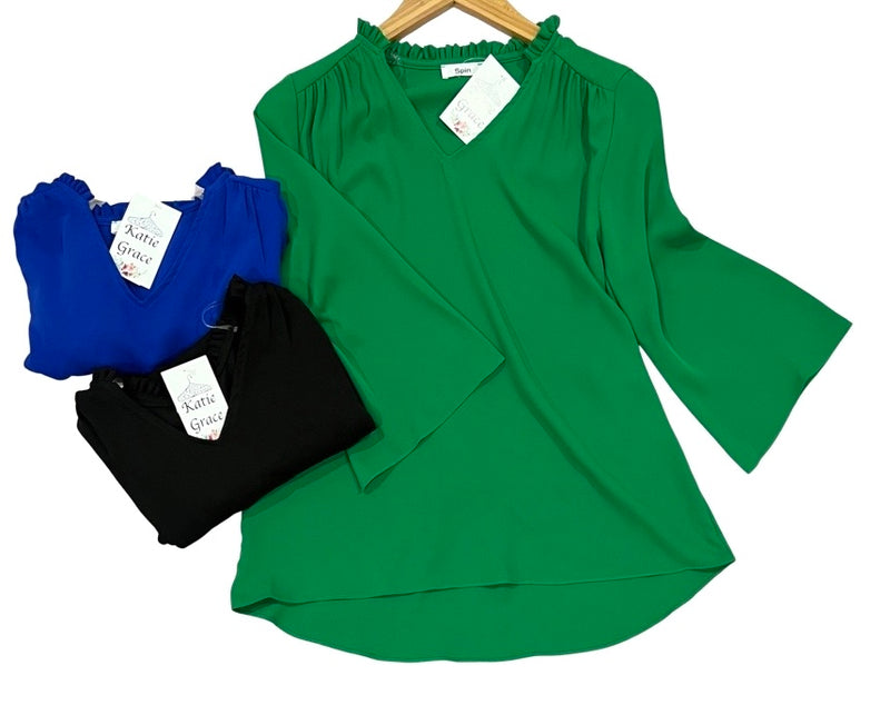 Now in Plus! "Sarah" 3/4 Sleeve Blouse, 5 colors - The Katie Grace Boutique