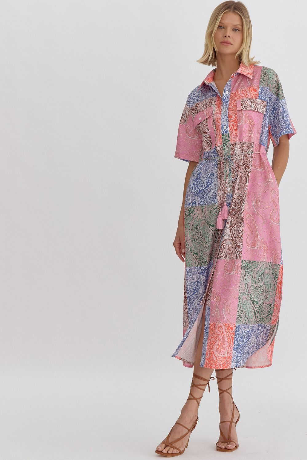 "Cora" Paisley Patchwork Midi Dress - The Katie Grace Boutique