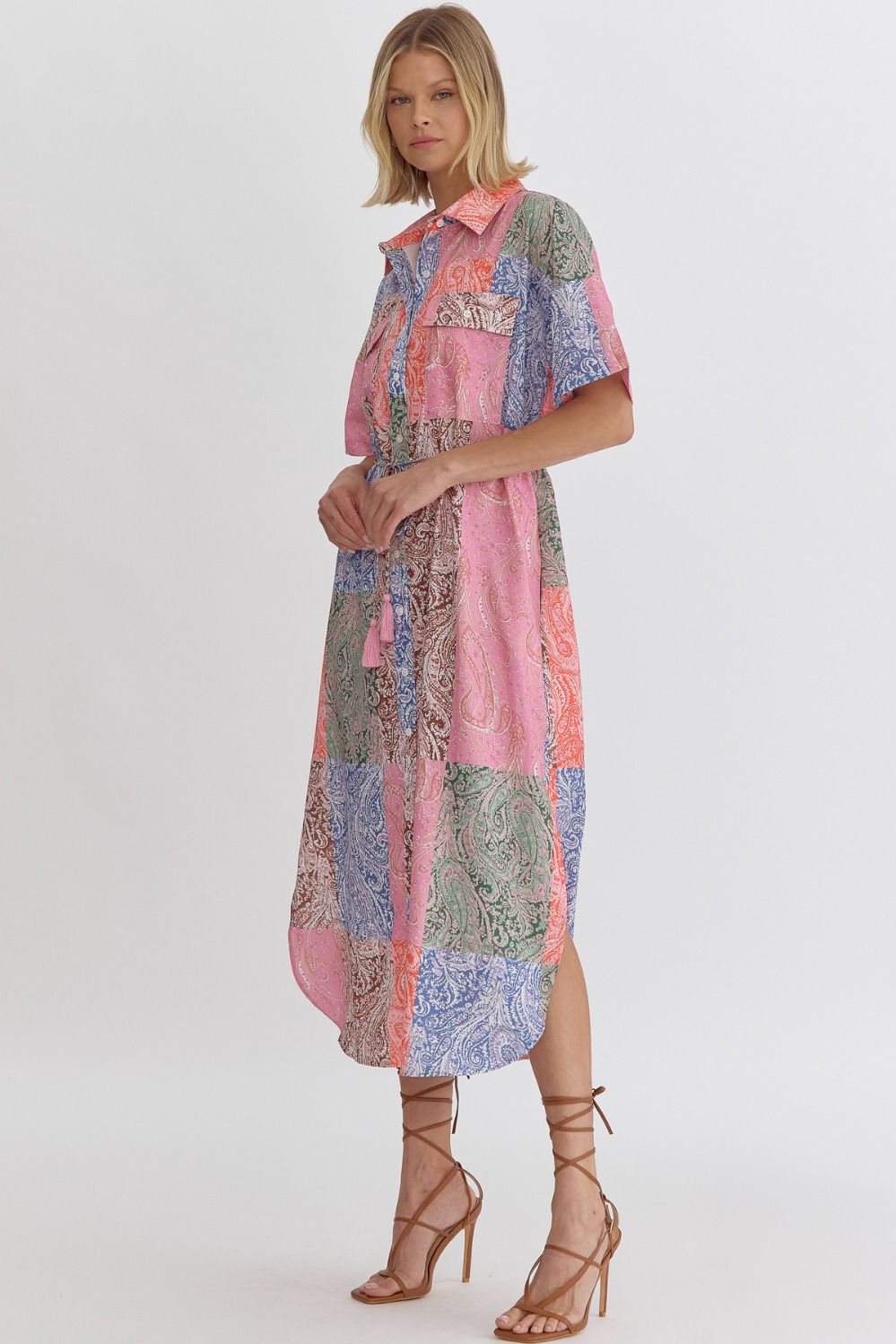 "Cora" Paisley Patchwork Midi Dress - The Katie Grace Boutique