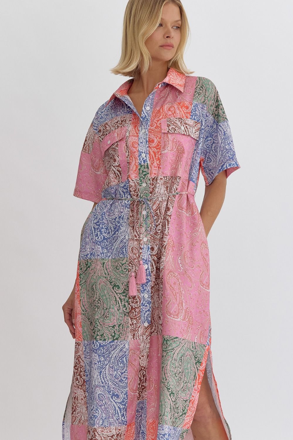 "Cora" Paisley Patchwork Midi Dress - The Katie Grace Boutique