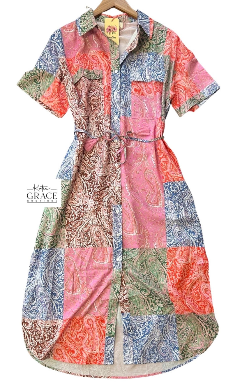 "Cora" Paisley Patchwork Midi Dress - The Katie Grace Boutique