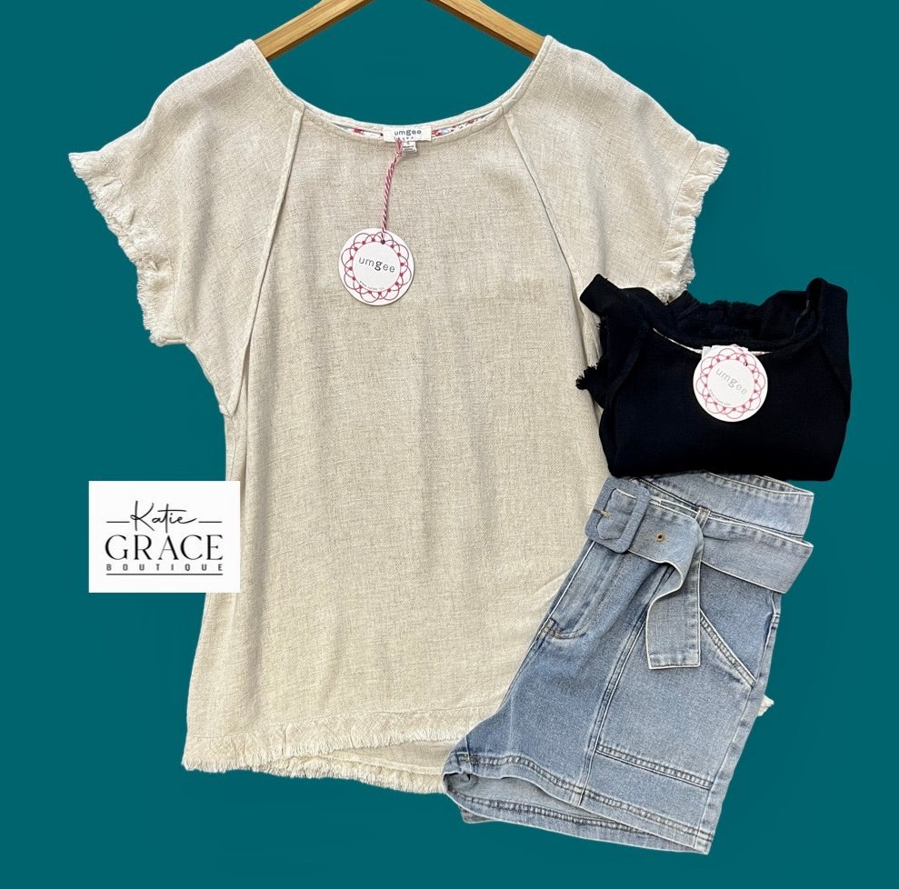"Courtney" Linen Blouse - The Katie Grace Boutique