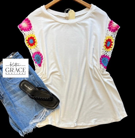SALE! "Marisol" Crochet Sleeve Top - The Katie Grace Boutique