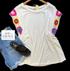 SALE! "Marisol" Crochet Sleeve Top - The Katie Grace Boutique