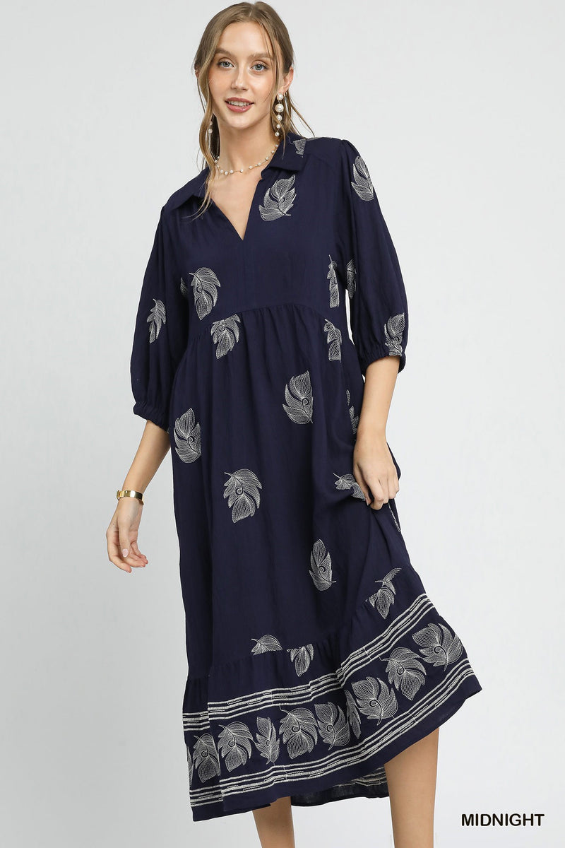 "Reba" Embroidered Midi Dress - The Katie Grace Boutique
