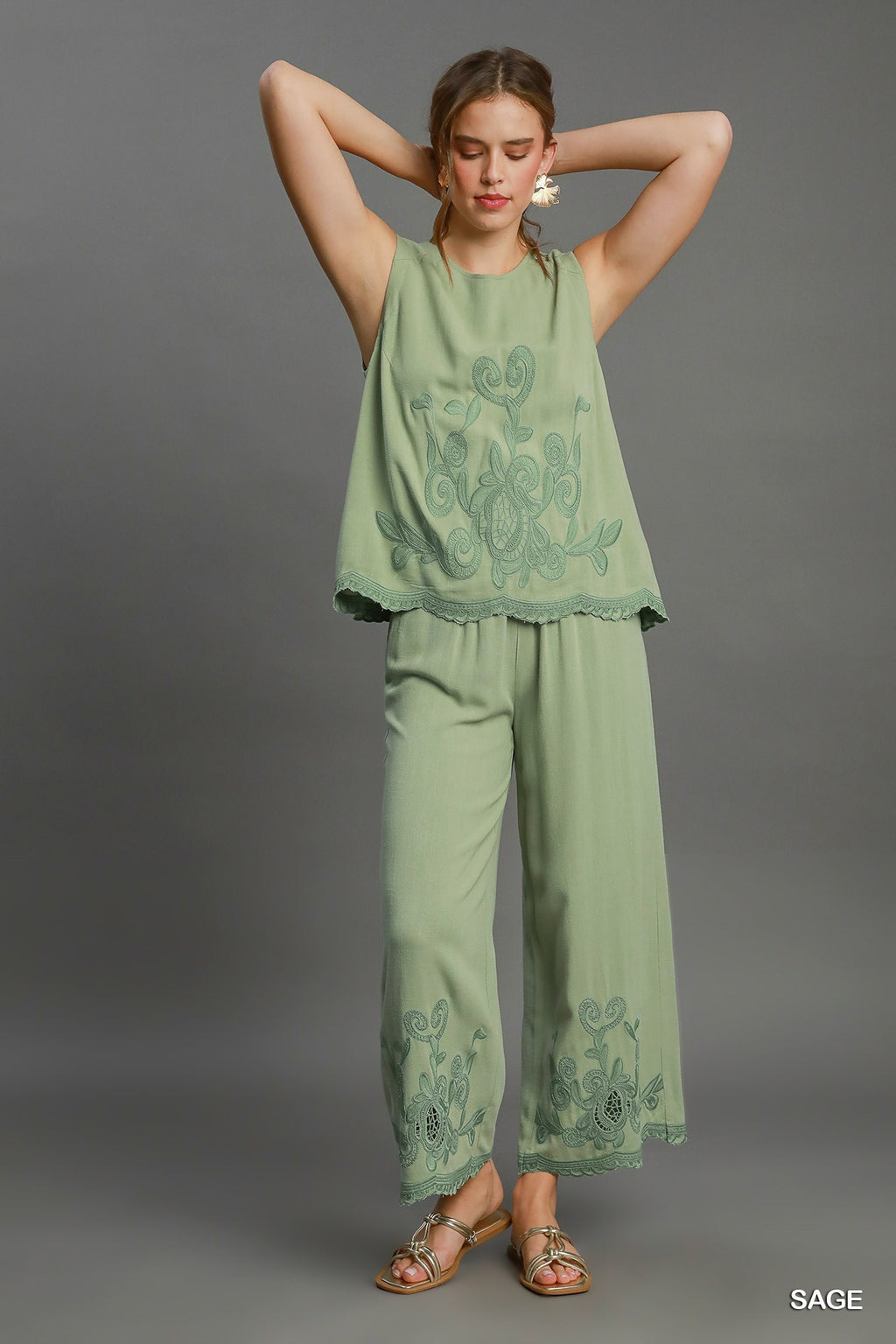 "Charmaine" Embroidered Matching Separates, Sage - The Katie Grace Boutique