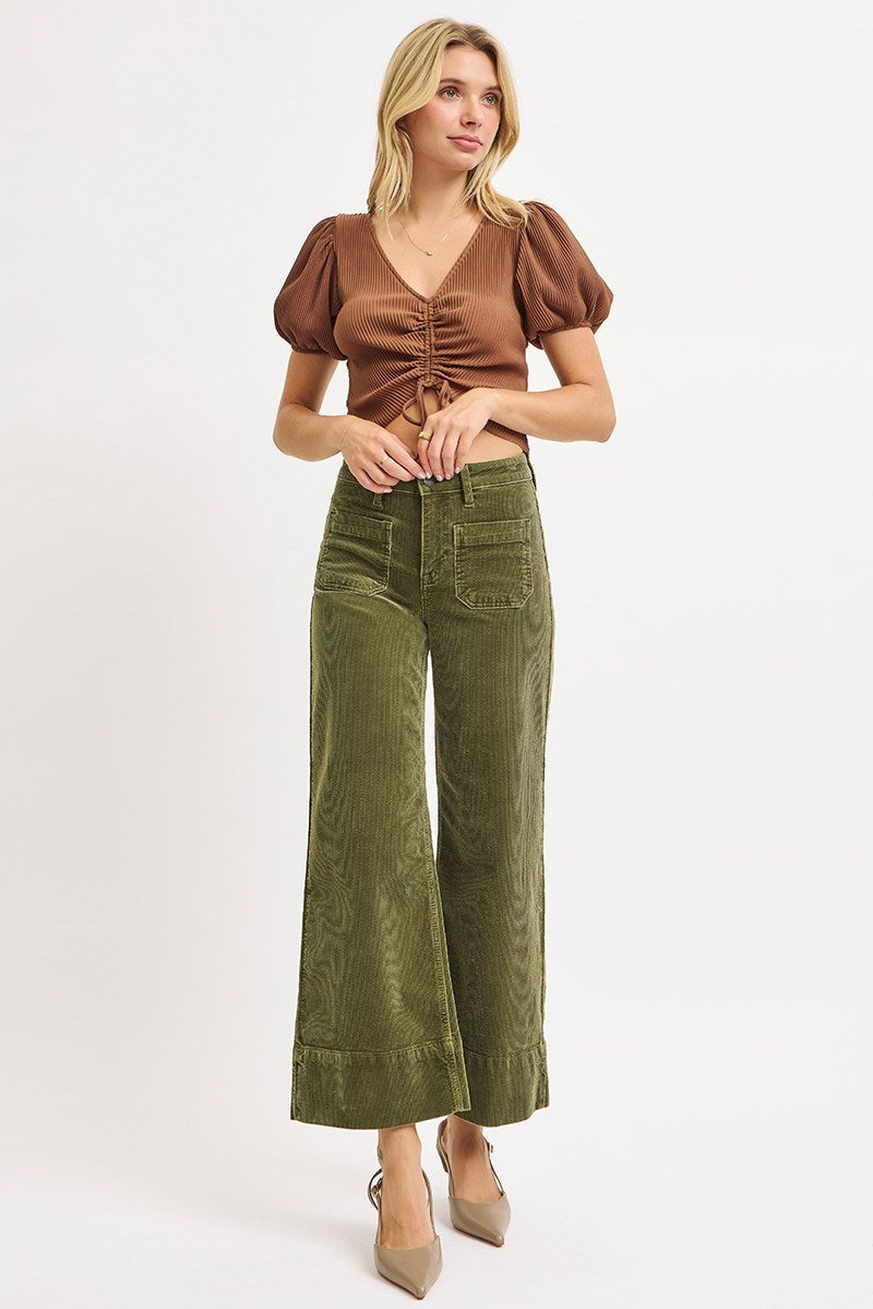 "Olivia" Corduroy Cropped Wide Pants - The Katie Grace Boutique