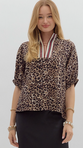 "Eliana" Leopard Blouse - The Katie Grace Boutique