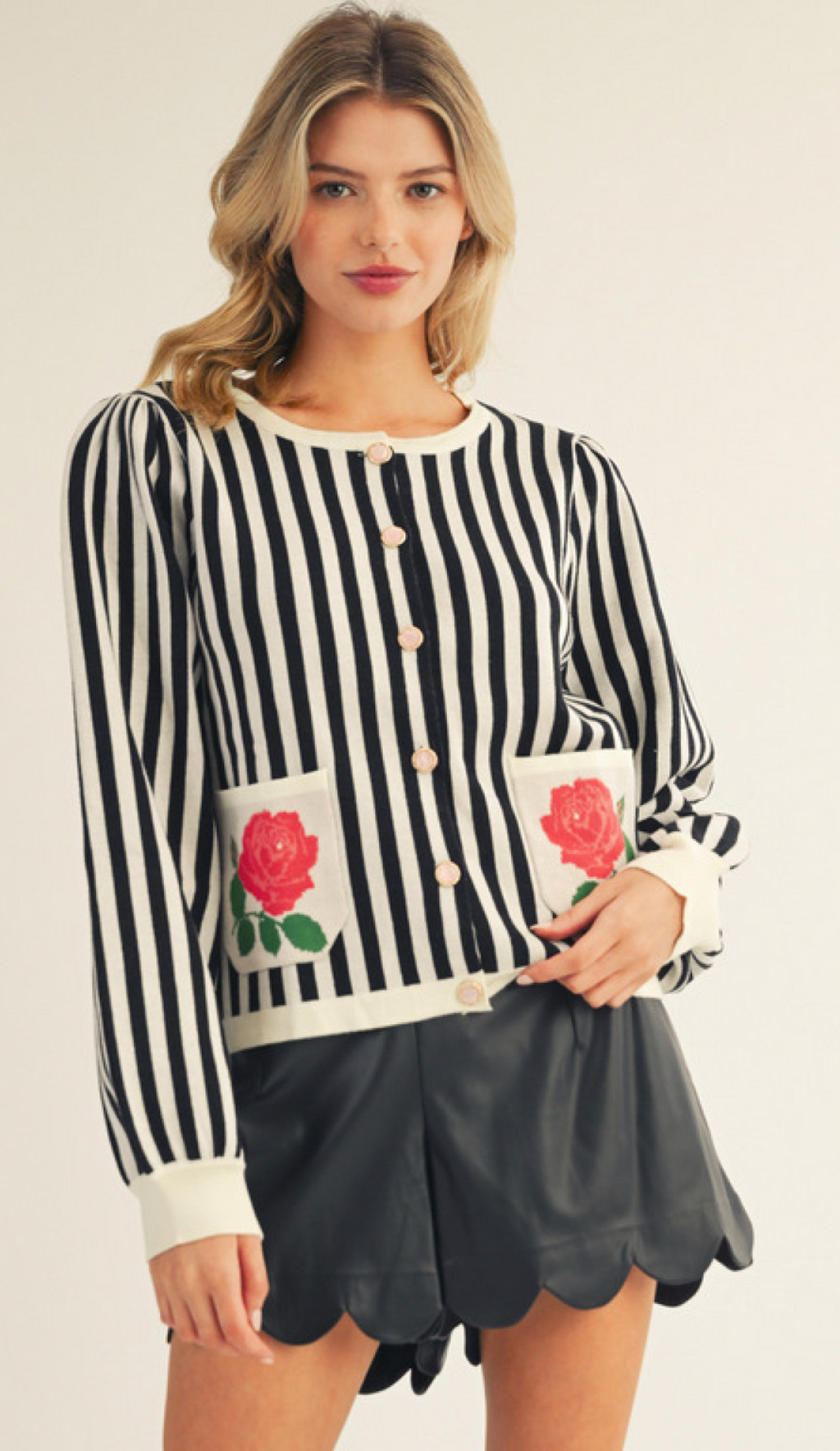 "Rosie" Striped Button Down Sweater - The Katie Grace Boutique