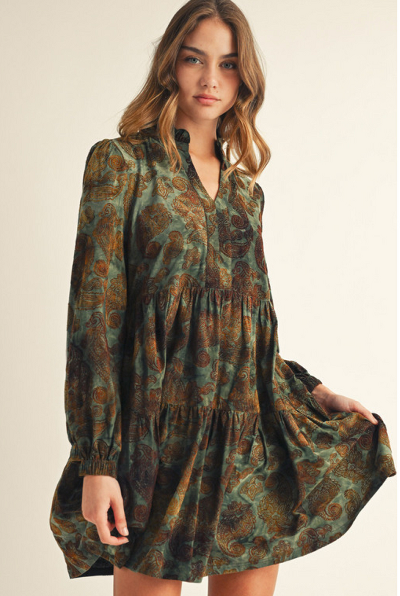 "Cara" Flocked Tiered Dress - The Katie Grace Boutique
