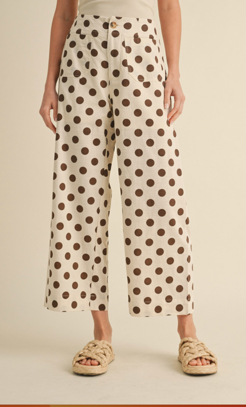 "Britt" Polka Dot Pants, Brown - The Katie Grace Boutique