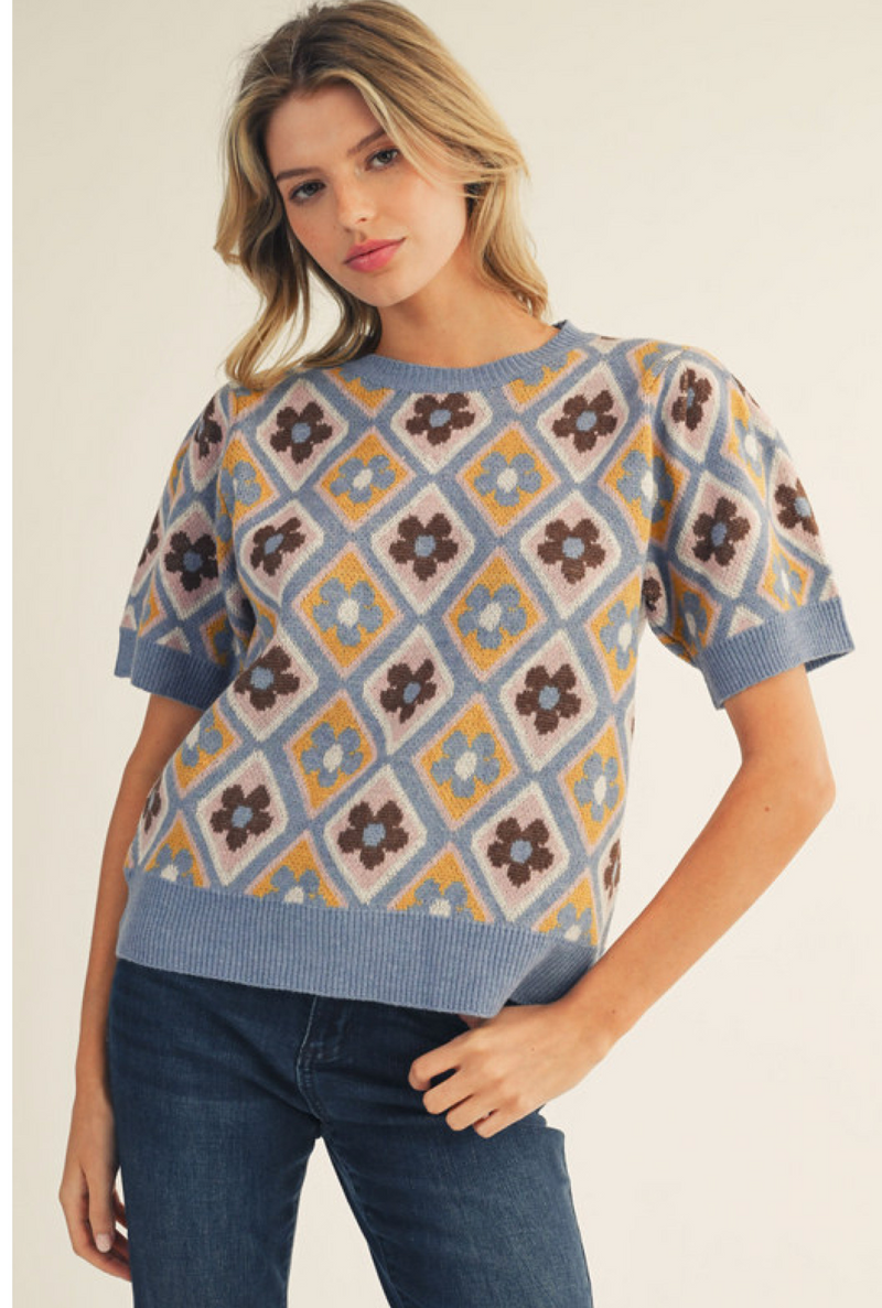 "Diamond" Short Sleeve Sweater - The Katie Grace Boutique