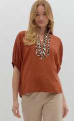 "Gemma" Blouse with Leopard - The Katie Grace Boutique