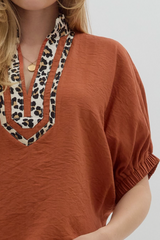 "Gemma" Blouse with Leopard - The Katie Grace Boutique