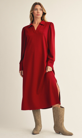 "Alicia" Luxe Knit Dress, Burgandy - The Katie Grace Boutique