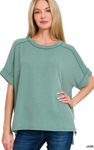 "Bonnie" Curly Knit Top, Jade - The Katie Grace Boutique