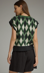 "Athena" Cap Sleeve Argyle Sweater - The Katie Grace Boutique