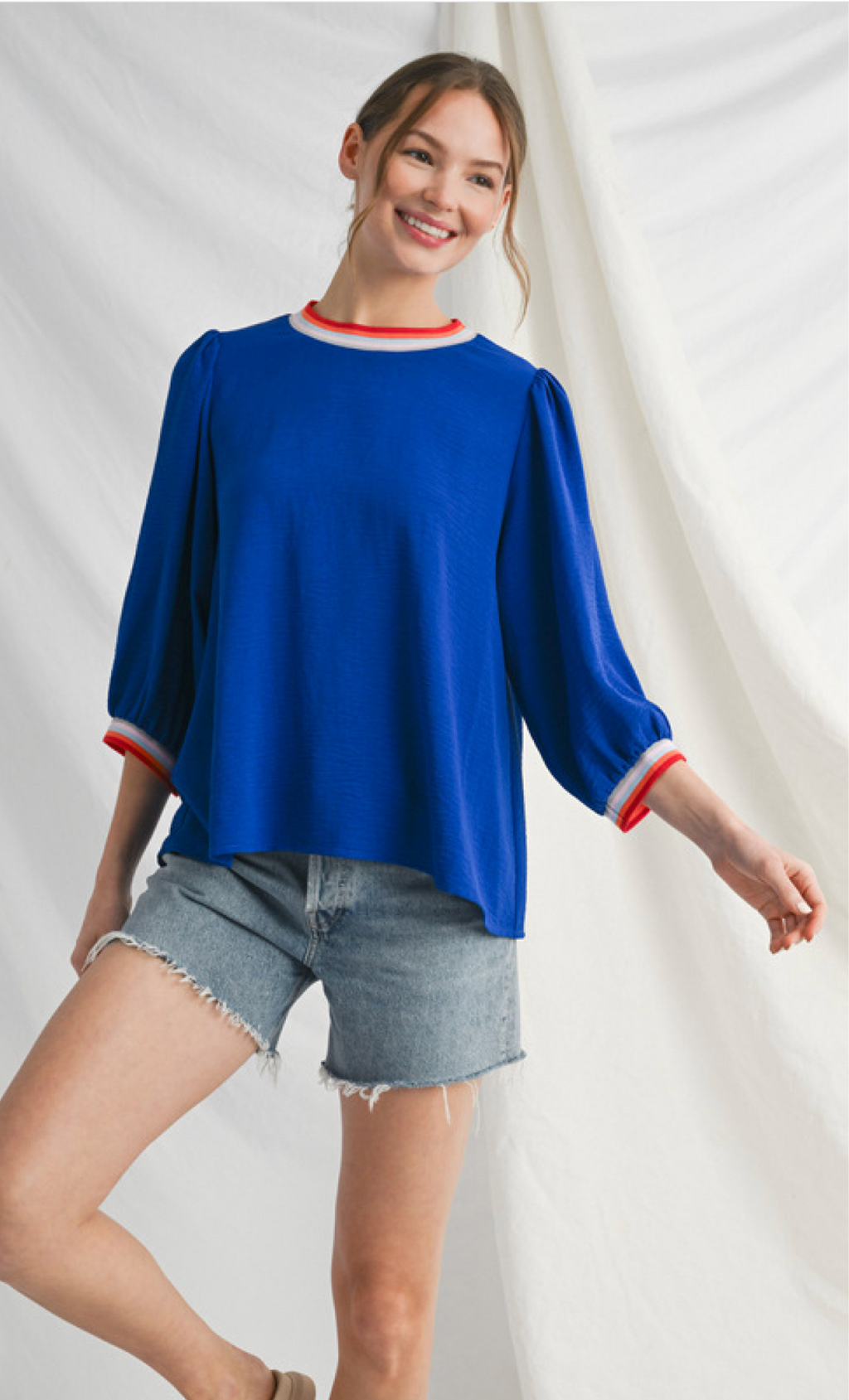"Reba" Striped Details, Blue - The Katie Grace Boutique