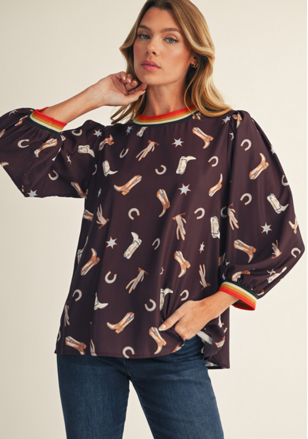 "Dolly" Western Motif Top - The Katie Grace Boutique