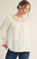 "Lacey" Cream Blouse with Lace Detail - The Katie Grace Boutique