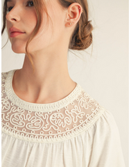 "Lacey" Cream Blouse with Lace Detail - The Katie Grace Boutique