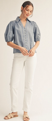 "Mae" Denim Blouse - The Katie Grace Boutique