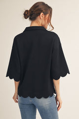 "Tillie" Scalloped Luxe Shirt - The Katie Grace Boutique