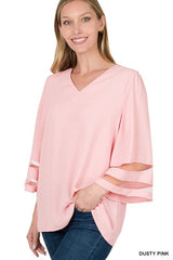 "Lily" Blouse With Mesh Sleeve Detail - The Katie Grace Boutique