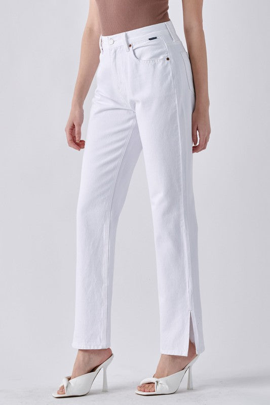 "Carmen" High Rise Jeans with Ankle Side Slit - The Katie Grace Boutique