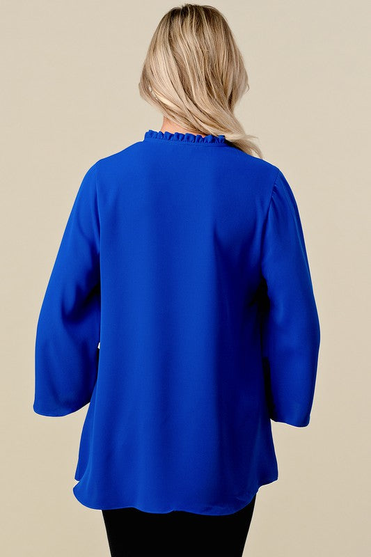 "Tara" 3/4 Ruffled Neckline Blouse - The Katie Grace Boutique