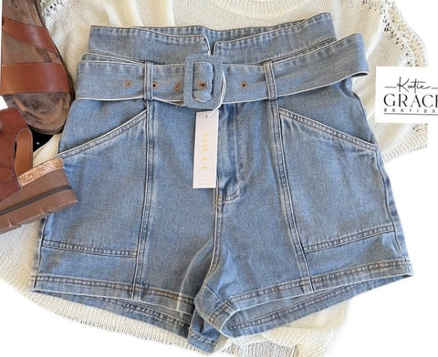 "Nikki" High Waist Denim Shorts - The Katie Grace Boutique